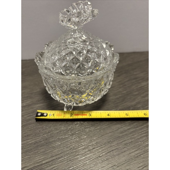 VTG Hofbauer Etched LeadCrystal Footed Candy Dish w/Butterfly Papillon Lid 5.25" - Picture 10 of 10